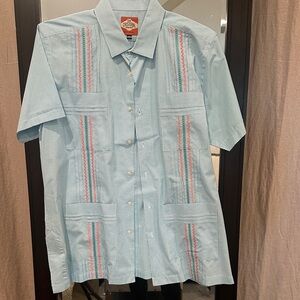 San Cristobal Light Blue Short-Sleeve Guayabera Shirt